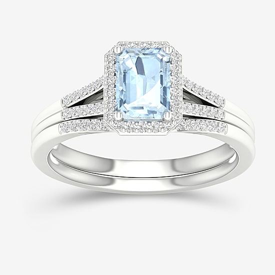 Modern Bride Gemstone Womens 1/5 CT. Genuine Blue Tanzanite 10K Gold Halo Bridal Set