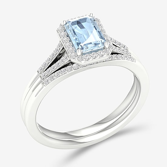 Modern Bride Gemstone Womens 1/5 CT. Genuine Blue Tanzanite 10K Gold Halo Bridal Set