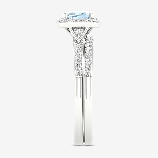 Modern Bride Gemstone Womens 1/3 CT. T.W. Genuine Blue Aquamarine 10K Gold Cushion Halo Bridal Set