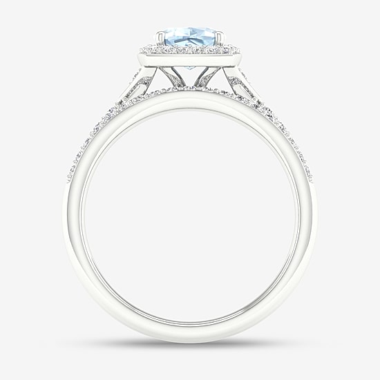 Modern Bride Gemstone Womens 1/3 CT. T.W. Genuine Blue Aquamarine 10K Gold Cushion Halo Bridal Set