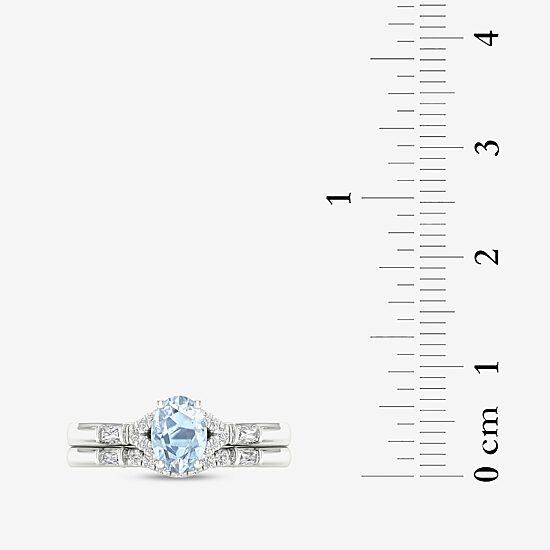 Modern Bride Gemstone and 1/4 CT. T.W. Diamond Oval Bridal Set in 14K Gold