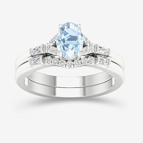 Modern Bride Gemstone and 1/4 CT. T.W. Diamond Oval Bridal Set in 14K Gold