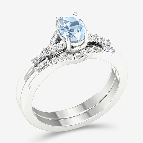 Modern Bride Gemstone and 1/4 CT. T.W. Diamond Oval Bridal Set in 14K Gold