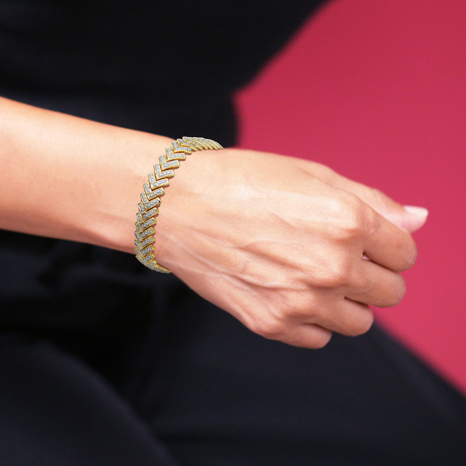 Diamond-Accent 18K Gold Over Brass Chevron Bracelet