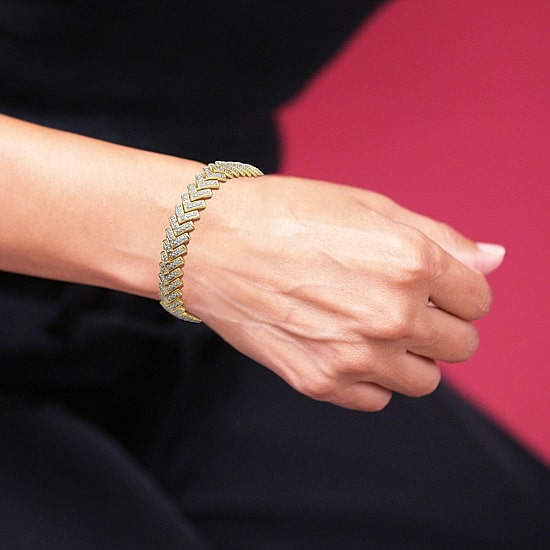 Diamond-Accent 18K Gold Over Brass Chevron Bracelet