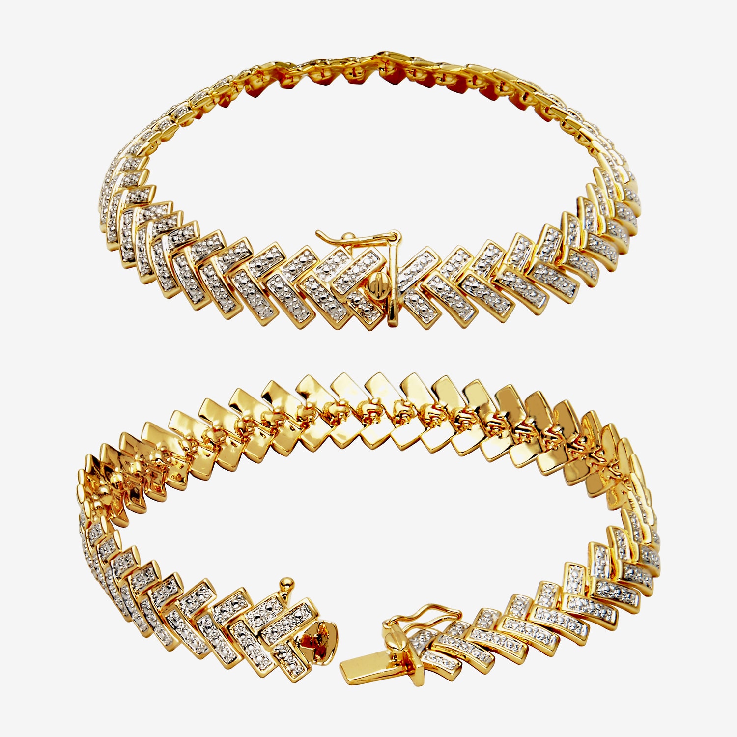 Diamond-Accent 18K Gold Over Brass Chevron Bracelet
