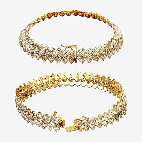 Diamond-Accent 18K Gold Over Brass Chevron Bracelet