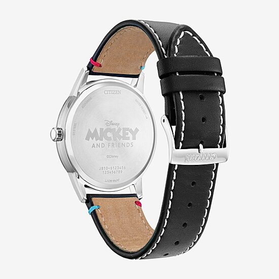 Citizen Disney Mickey and Friends Unisex Adult Black Leather Strap Watch Aw1235-06w