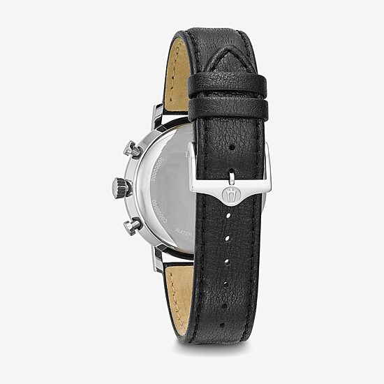 Bulova Mens Chronograph Black Leather Strap Watch 96b262
