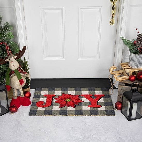Northlight Poinsettia Coir Indoor Rectangular Doormat