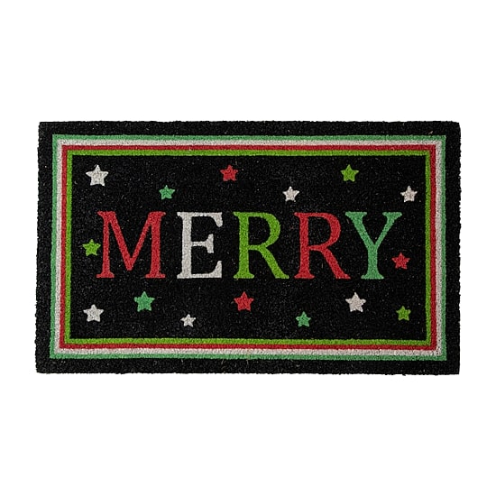 Northlight Black Coir Merry Indoor Rectangular Doormat