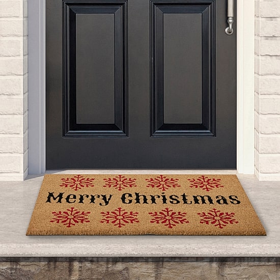 Northlight Coir Merry Snowflake Indoor Rectangular Doormat