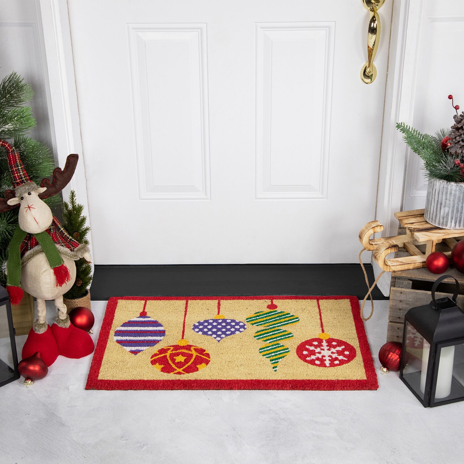 Northlight Tan Brown And Red Coir Indoor Rectangular Doormat