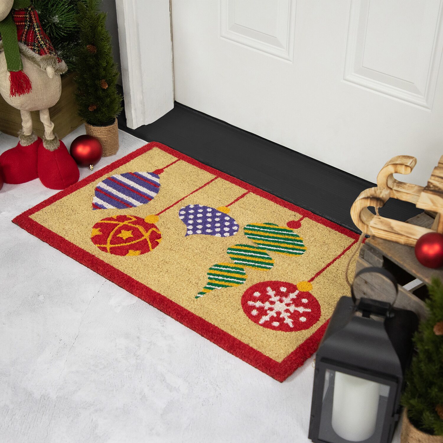 Northlight Tan Brown And Red Coir Indoor Rectangular Doormat