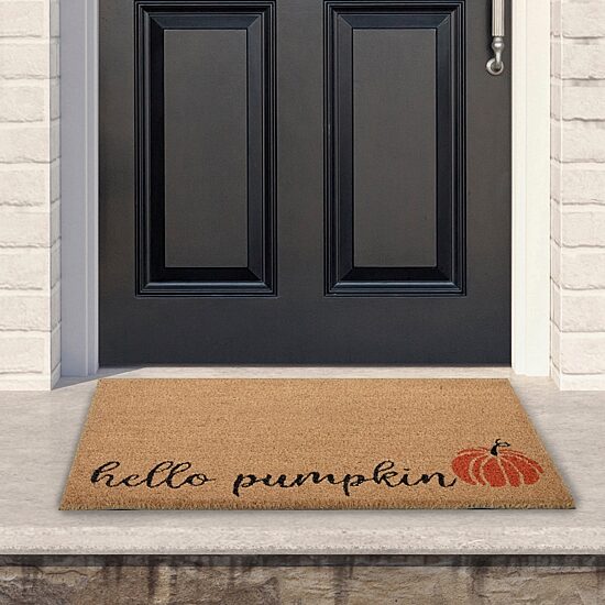Northlight Natural Coir Hello Pumpkin Outdoor Rectangular Doormat