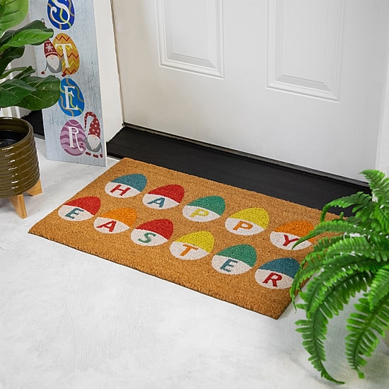 Northlight Natural Coir Happy Easter Egg 18"X30" Outdoor Rectangular Doormat