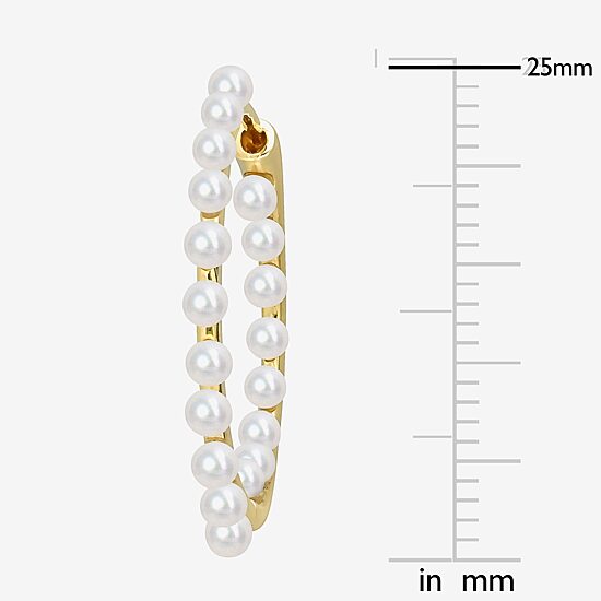 Womens White Cultured Freshwater Pearl 14K Gold 2.5mm Hoop Earrings