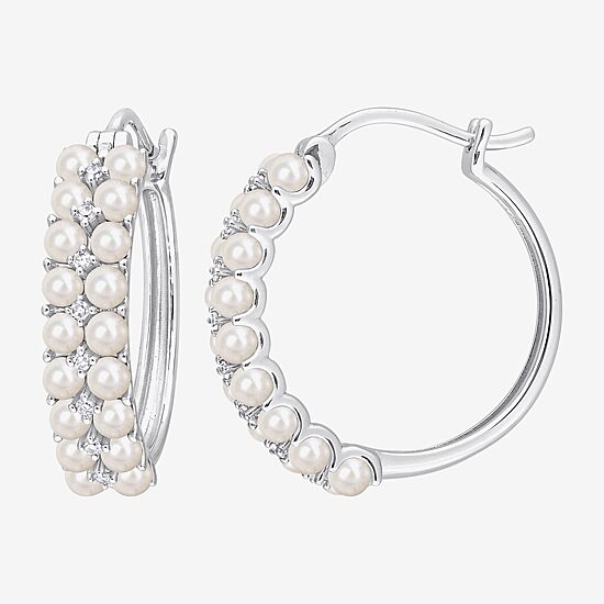 Womens 1/10 CT. T.W. White Cultured Freshwater Pearl 14K Gold 21.1mm Hoop Earrings