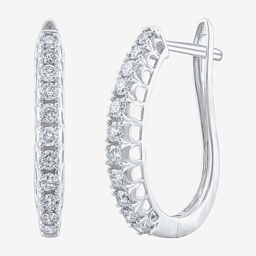 (H-I / I1) Womens 1/2 CT. T.W. Natural White Diamond 10K Gold 20.1mm Hoop Earrings, One Size, White