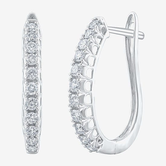 Womens 1/2 CT. T.W. Natural White Diamond 14K Gold 20.1mm Hoop Earrings