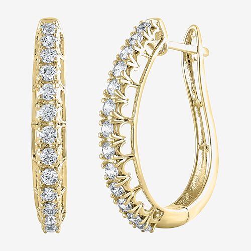 Womens 1 CT. T.W. Natural White Diamond 14K Gold 24.9mm Hoop Earrings, One Size, Yellow