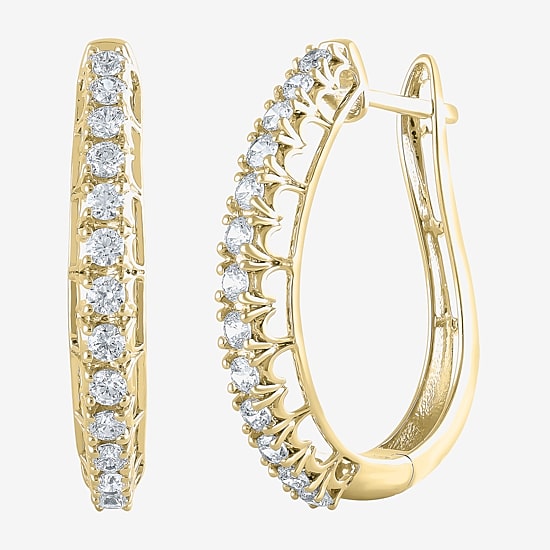 Womens 1 CT. T.W. Natural White Diamond 14K Gold 24.9mm Hoop Earrings