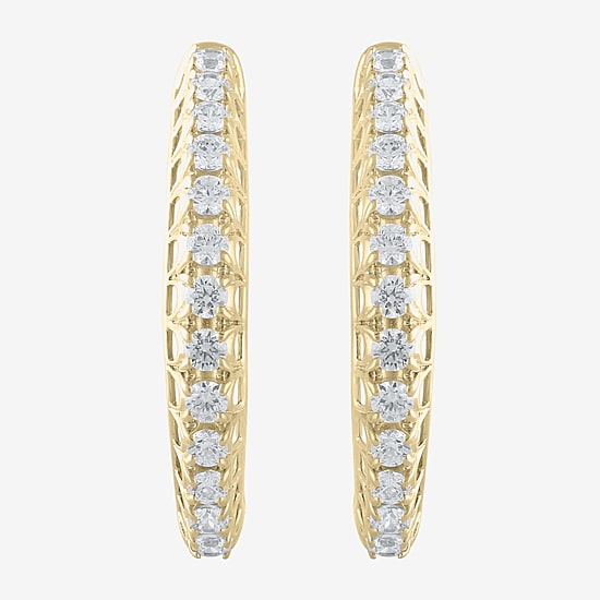Womens 1 CT. T.W. Natural White Diamond 14K Gold 24.9mm Hoop Earrings