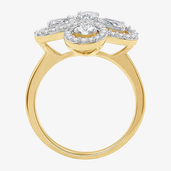 Womens 1 1/5 CT. T.W. Lab Grown White Diamond 10K Gold Flower Cocktail Ring