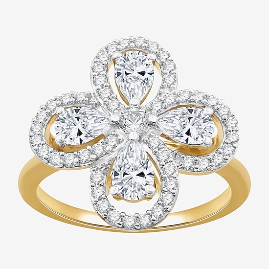Womens 1 1/5 CT. T.W. Lab Grown White Diamond 10K Gold Flower Cocktail Ring