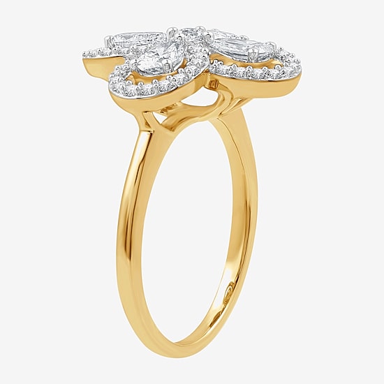 Womens 1 1/5 CT. T.W. Lab Grown White Diamond 10K Gold Flower Cocktail Ring