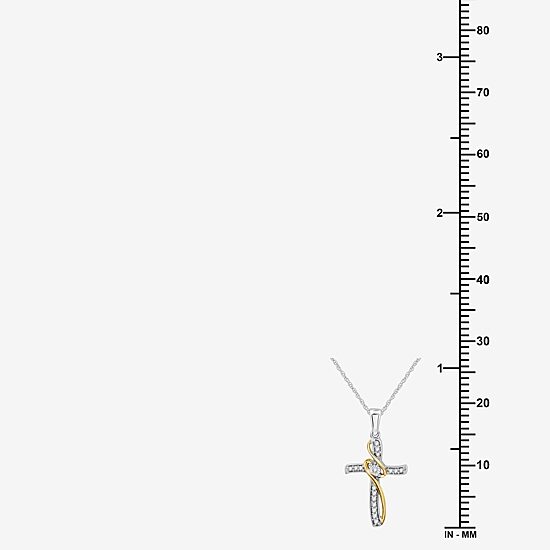 Womens 1/10 CT. T.W. Lab Grown White Diamond 10K Two Tone Gold Cross 18 Inch Pendant Necklace