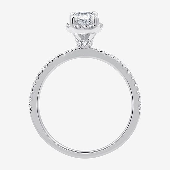 I Said Yes (G / Si1-Si2) Womens 1 CT. T.W. Lab Grown White Diamond Sterling Silver Oval Side Stone Halo Bridal Set