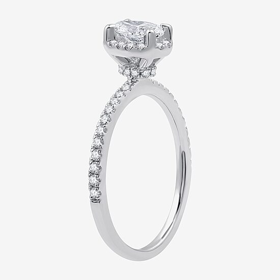 I Said Yes (G / Si1-Si2) Womens 1 CT. T.W. Lab Grown White Diamond Sterling Silver Oval Side Stone Halo Bridal Set