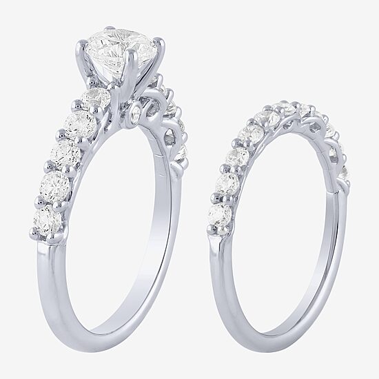 Signature By Modern Bride (H-I / I1) Womens 2 CT. T.W. Lab Grown White Diamond 10K Gold Side Stone Bridal Set