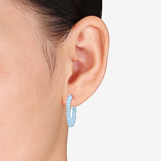 Womens Genuine Blue Topaz Sterling Silver 26mm Hoop Earrings
