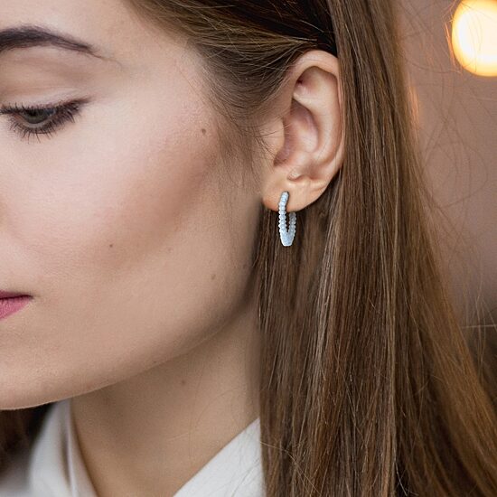 Womens Genuine Blue Topaz Sterling Silver 26mm Hoop Earrings