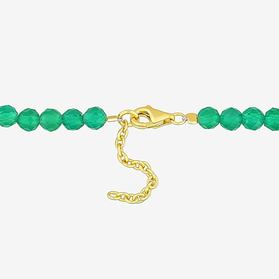 Womens Genuine Green Onyx 18K Gold Over Silver Beaded Bracelet