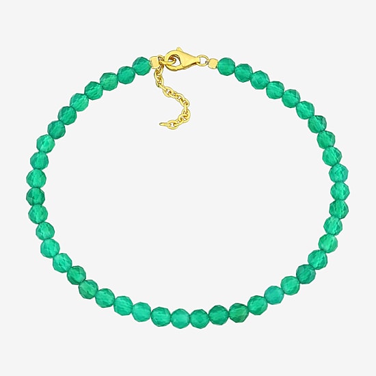 Womens Genuine Green Onyx 18K Gold Over Silver Beaded Bracelet
