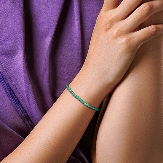 Womens Genuine Green Onyx 18K Gold Over Silver Beaded Bracelet