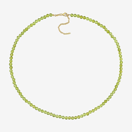 Womens Green Peridot 18K Gold Over Silver 17 Inch Beaded Necklace