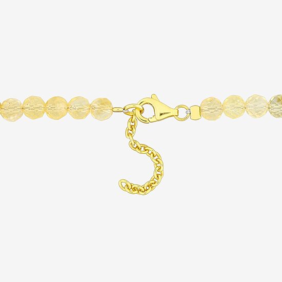 Womens Genuine Yellow Citrine 18K Gold Over Silver Beaded Bracelet