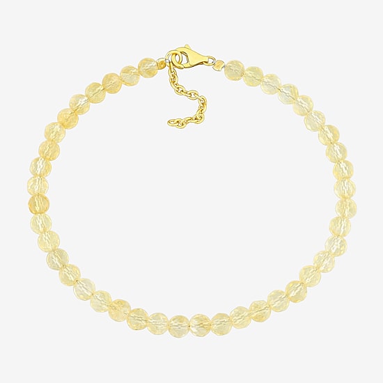 Womens Genuine Yellow Citrine 18K Gold Over Silver Beaded Bracelet