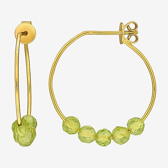 Womens Genuine Green Peridot 18K Gold Over Silver 26mm Hoop Earrings