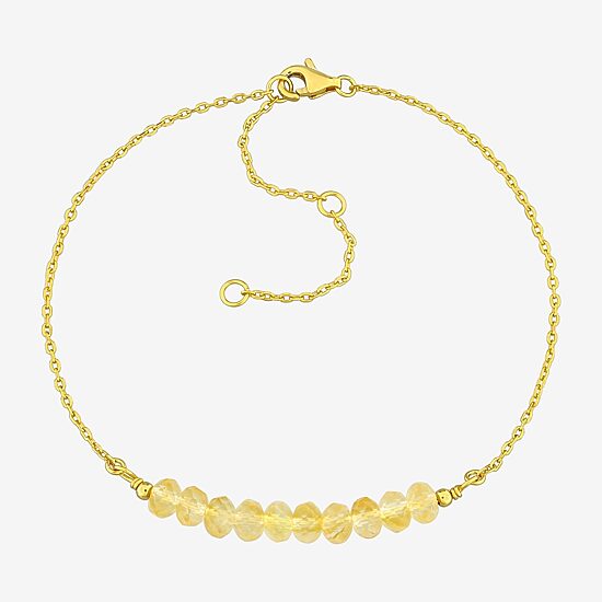 Womens Genuine Yellow Citrine 18K Gold Over Silver Beaded Bracelet