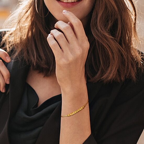 Womens Genuine Yellow Citrine 18K Gold Over Silver Beaded Bracelet