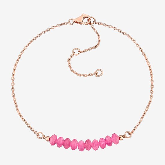 Womens Genuine Pink Tourmaline 18K Rose Gold Over Silver Beaded Bracelet