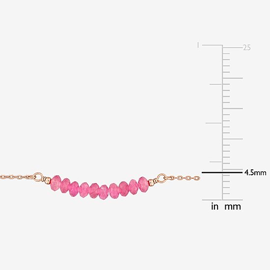 Womens Genuine Pink Tourmaline 18K Rose Gold Over Silver Beaded Bracelet