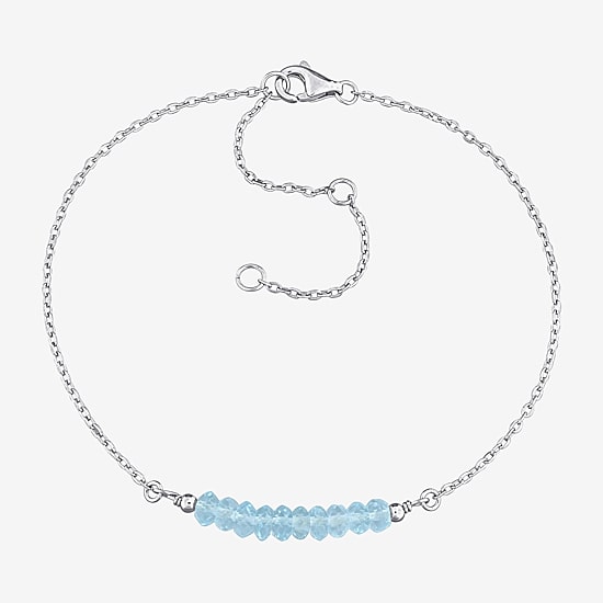 Womens Genuine Blue Topaz Sterling Silver Beaded Bracelet