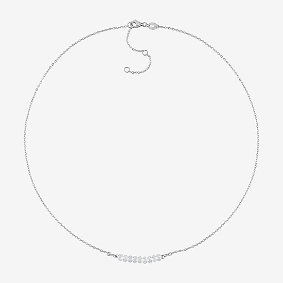 Womens White Topaz Sterling Silver 16 1/2 Inch Beaded Necklace