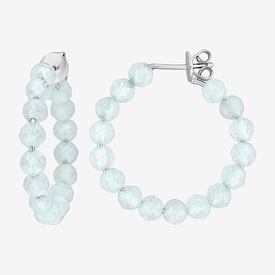 Womens Genuine Blue Aquamarine Sterling Silver 26mm Hoop Earrings